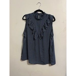 Who what wear is blue floral graphic print ruffle cap sleeveless Blouse